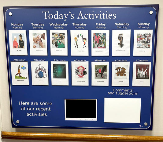 14 pocket activity display with HD screen for Dementia and Alzheimers care homes