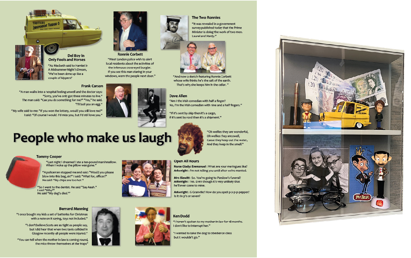 Memory box for dementia care with themed content relating to comedians and comedy shows, complementing our Comedians themed Destination Point dsiplay board