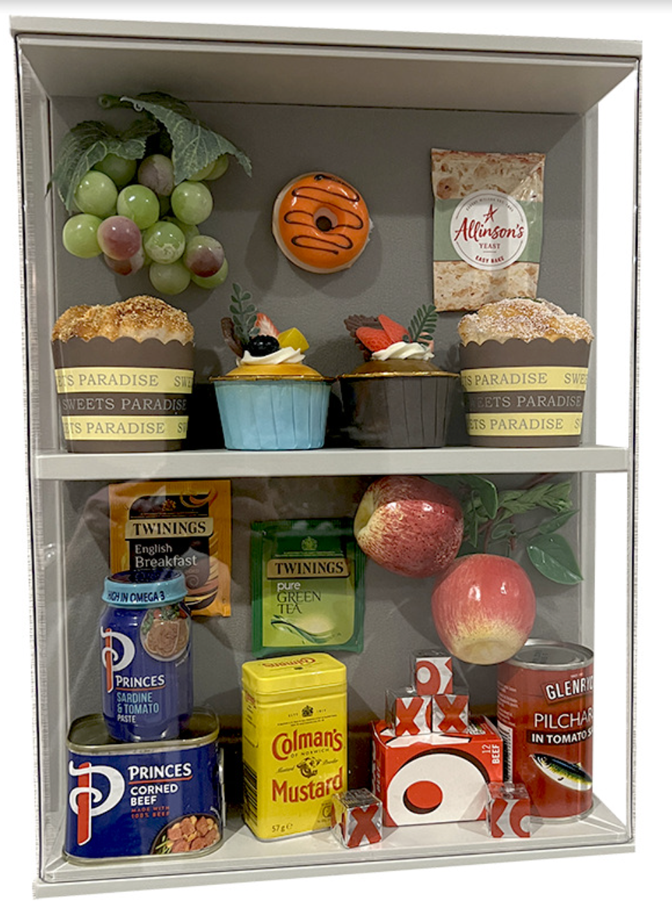 Themed Dementia care memory box filled with food related items