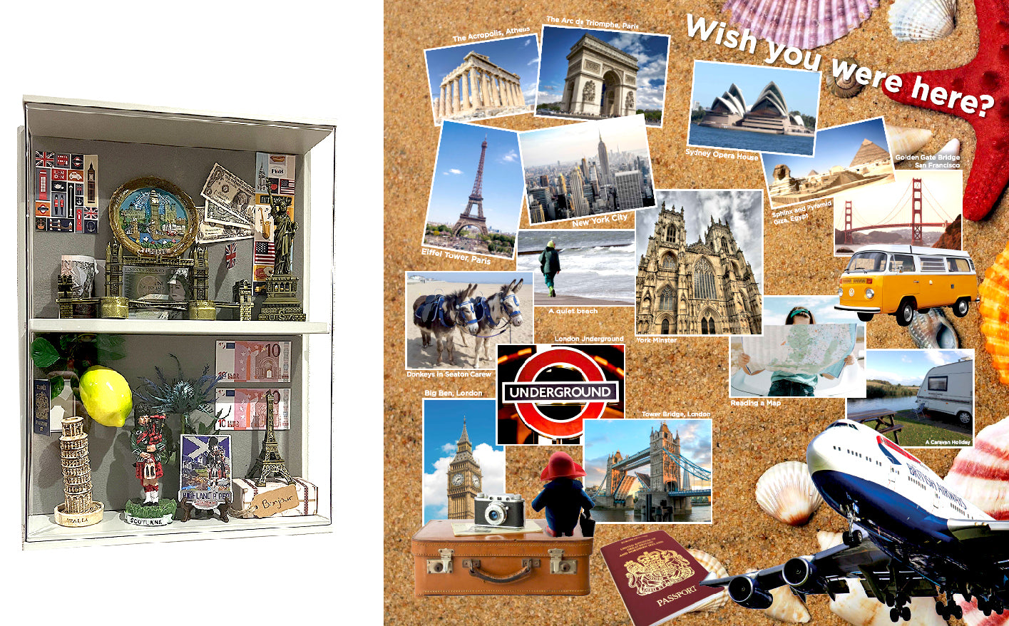 Dementia memory box filled with travel related content to complement Travel themed Destination Point.
