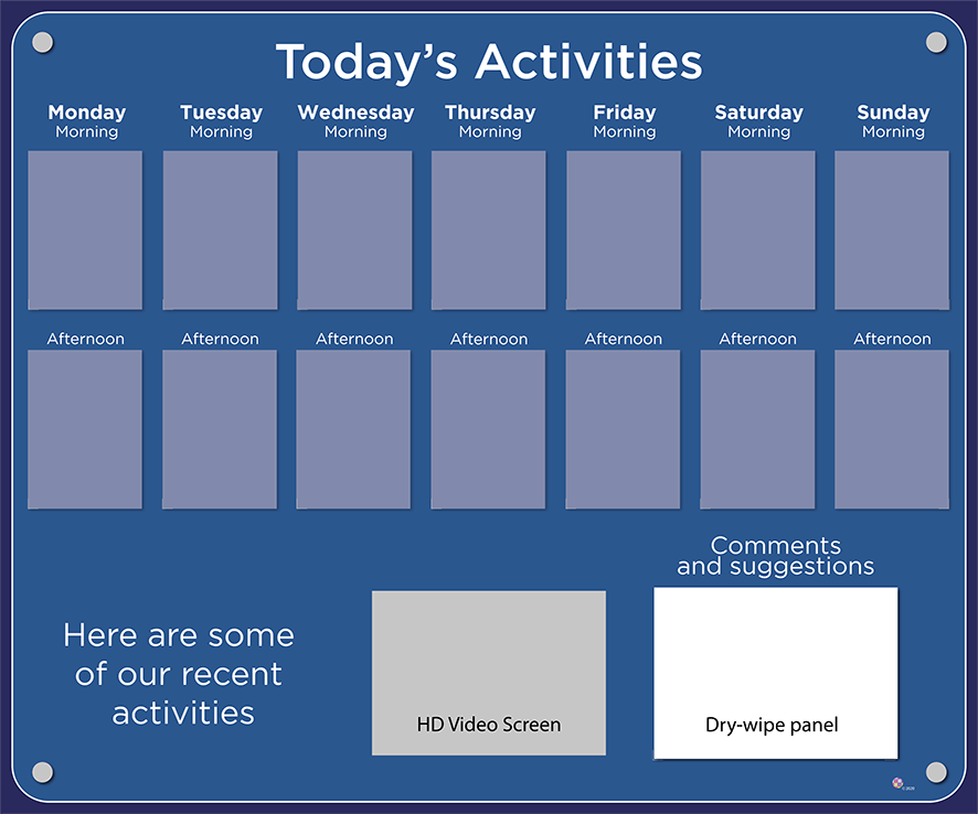 14 pocket Dementia Care Home Activities Display with HD screen in Royal Blue