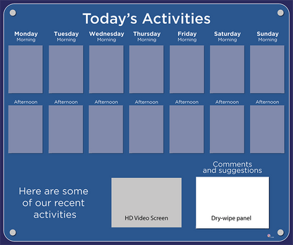 14 pocket Dementia Care Home Activities Display with HD screen in Royal Blue