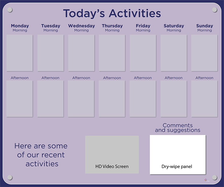 14 pocket Dementia Care Home Activities Display with HD screen in Lavender