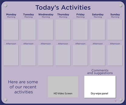 14 pocket Dementia Care Home Activities Display with HD screen in Lavender