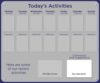 14 pocket Dementia Care Home Activities Display with HD screen in Dove Grey