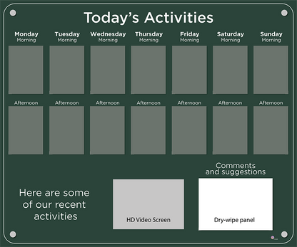 14 pocket Dementia Care Home Activities Display with HD screen in Racing Green