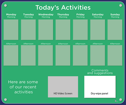 14 pocket Dementia Care Home Activities Display with HD screen in Pea Green