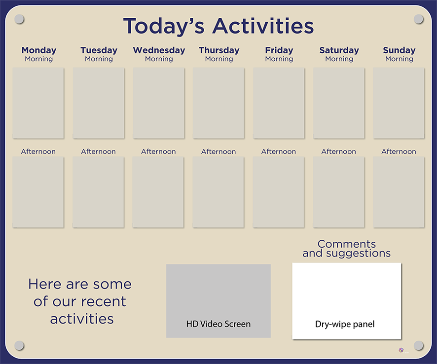 14 pocket Dementia Care Home Activities Display with HD screen in Parchment