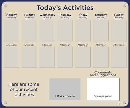 14 pocket Dementia Care Home Activities Display with HD screen in Parchment