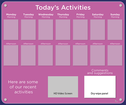 14 pocket Dementia Care Home Activities Display with HD screen in Fuchsia
