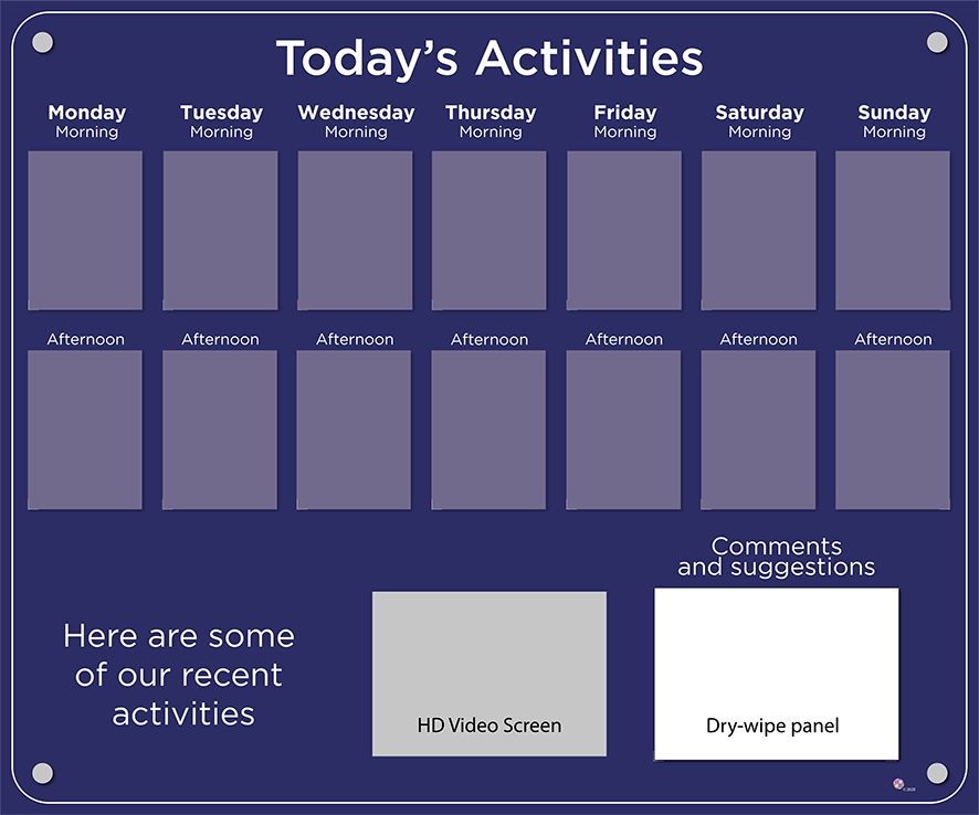 14 pocket Dementia Care Home Activities Display with HD screen in Navy Blue