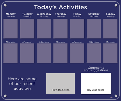 14 pocket Dementia Care Home Activities Display with HD screen in Navy Blue