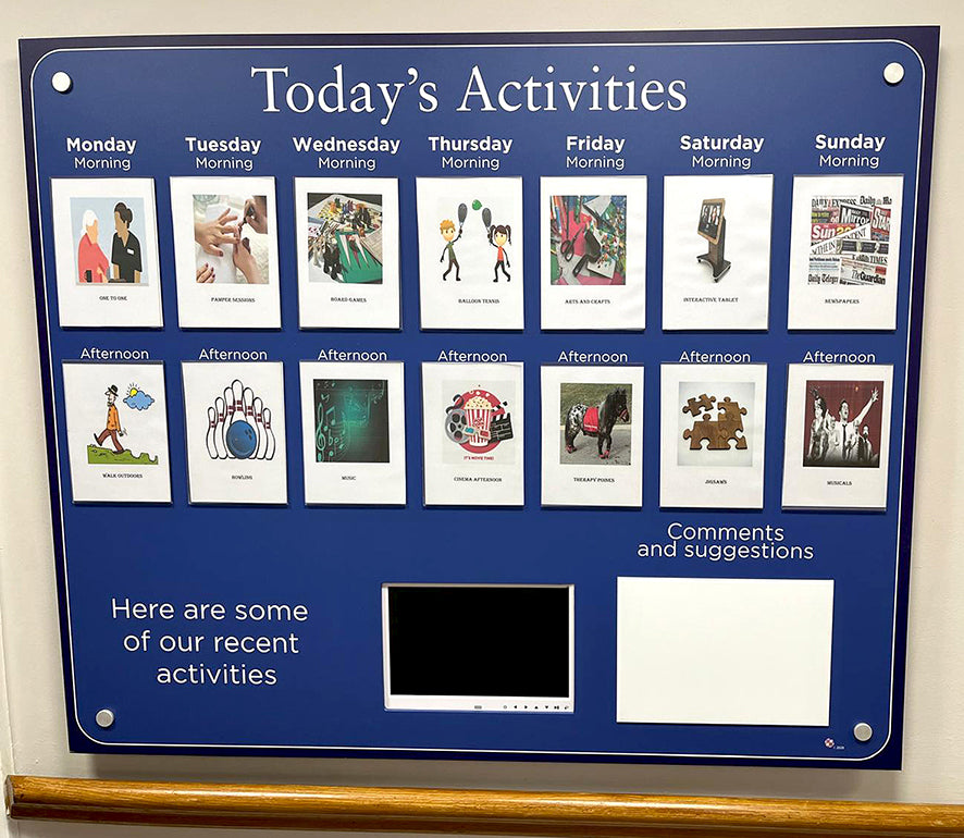 14 pocket activity display with HD screen for Dementia and Alzheimers care homes