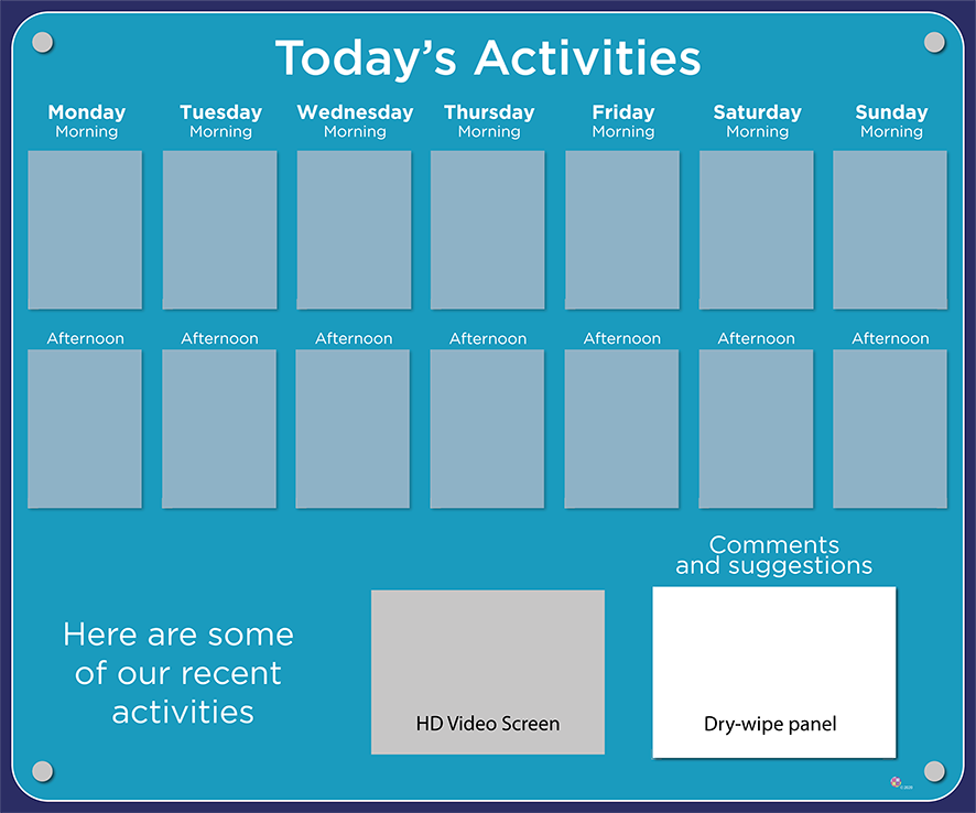 14 pocket Dementia Care Home Activities Display with HD screen in Summer Blue