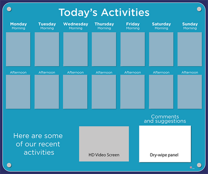 14 pocket Dementia Care Home Activities Display with HD screen in Summer Blue
