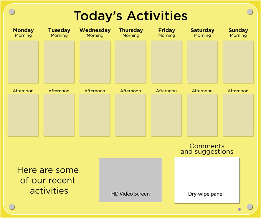 14 pocket Dementia Care Home Activities Display with HD screen in Dandelion yellow