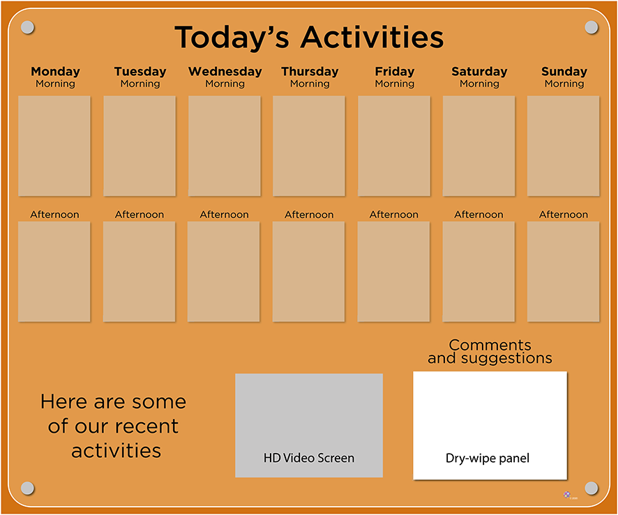 14 pocket Dementia Care Home Activities Display with HD screen in Tangerine