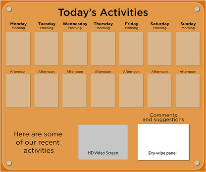 14 pocket Dementia Care Home Activities Display with HD screen in Tangerine