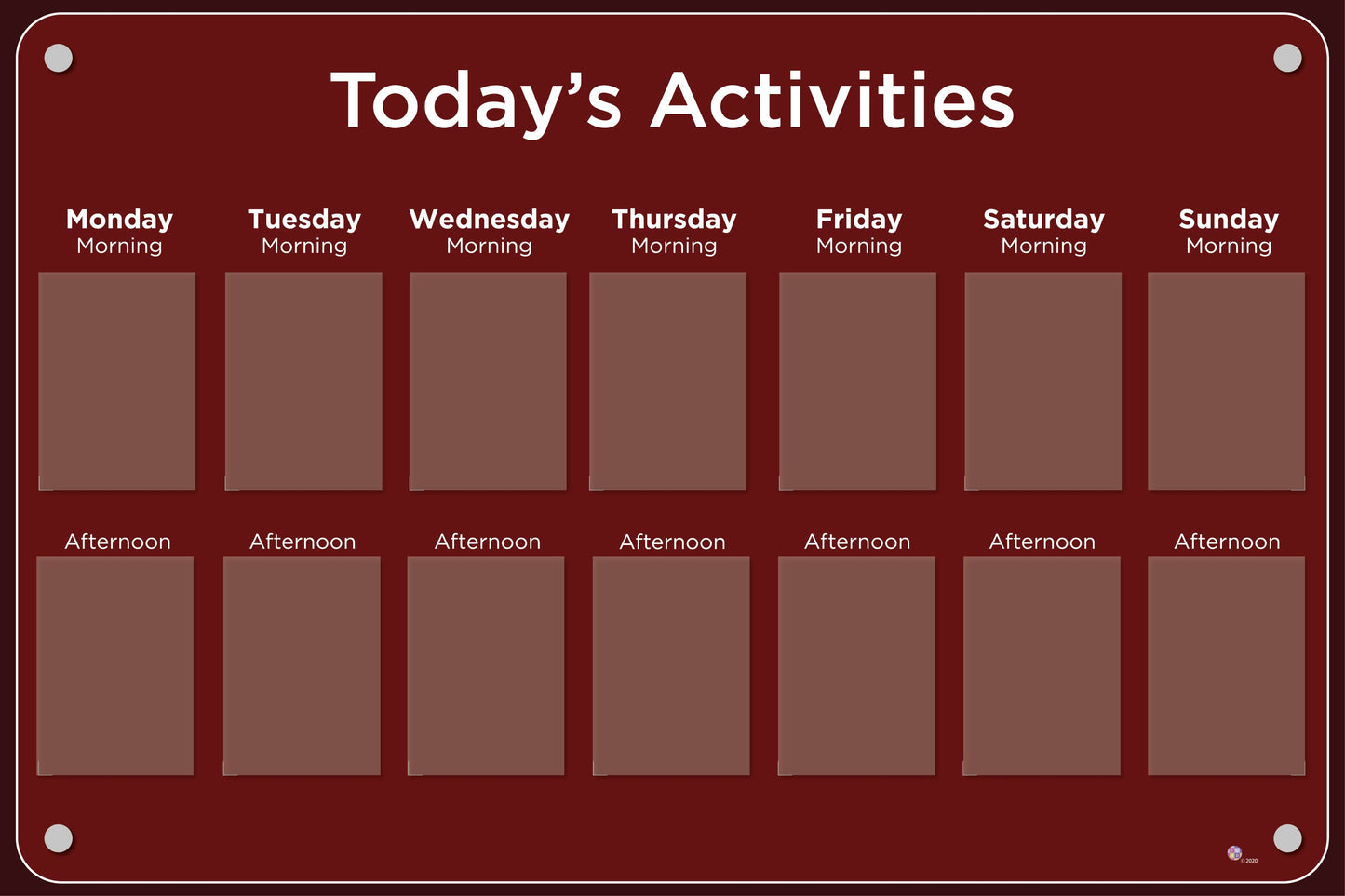 Activities Calendar - Basic 14 pocket design