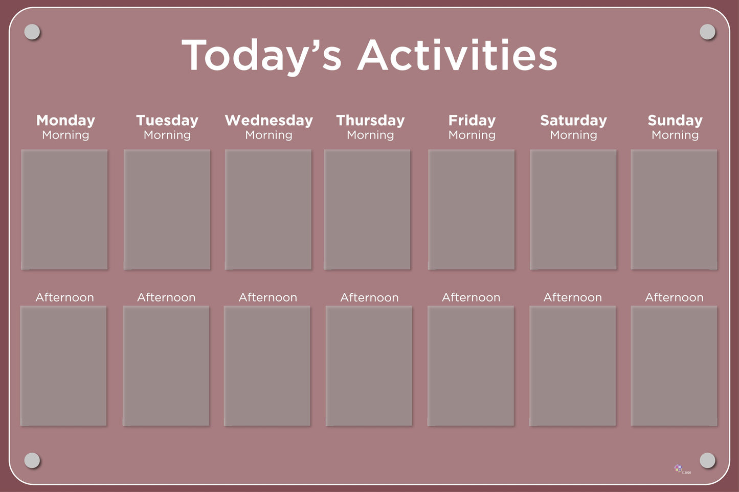 Activities Calendar - Basic 14 pocket design