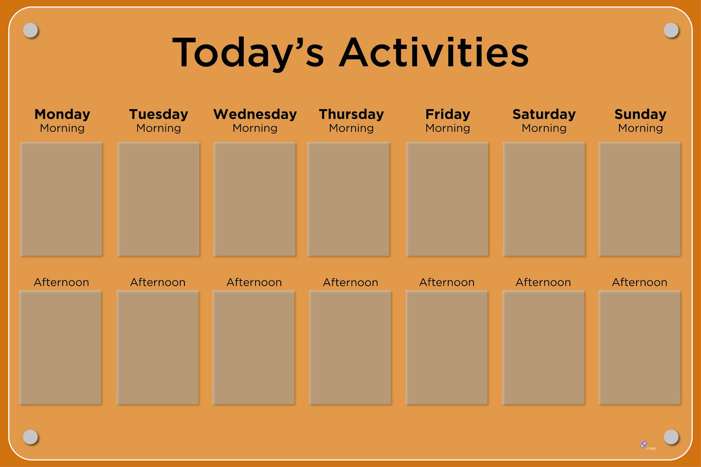 Activities Calendar - Basic 14 pocket design
