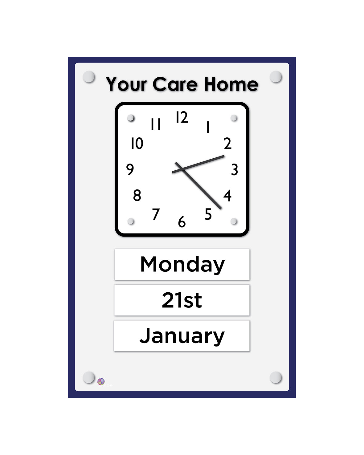 Orientation Board Display with Clock and calendar on a background of your choice, suitable for dementia care homes