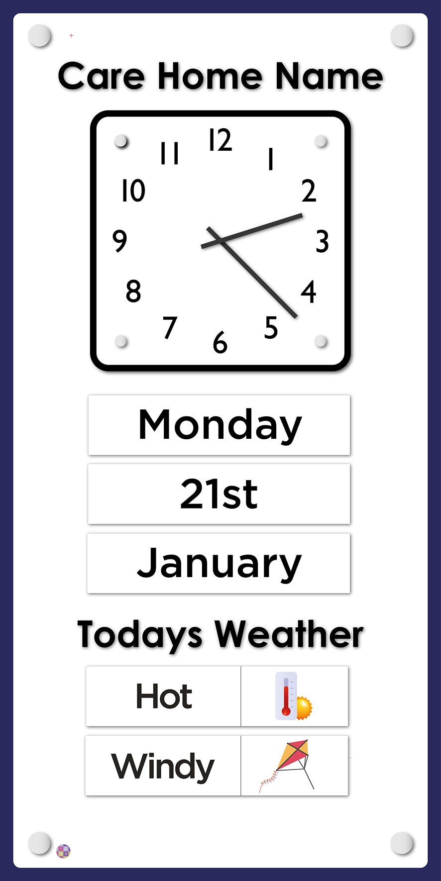 Orientation Board Display with Clock, calendar and weather information on a background of your choice, suitable for dementia care 