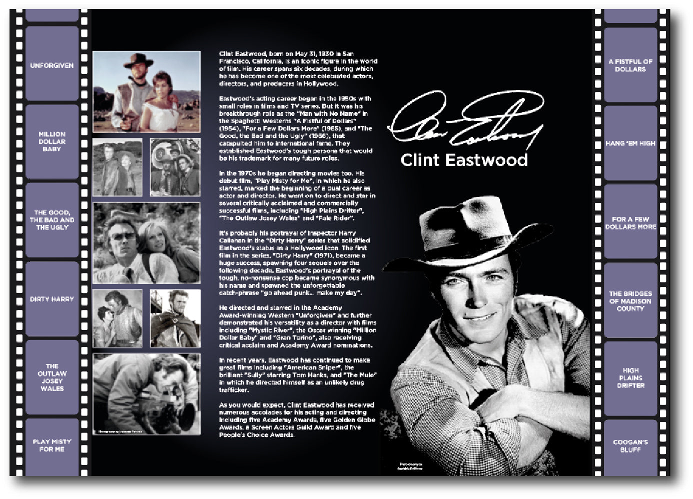 Clint Eastwood themed reminiscence artwork display for the dementia care home environment