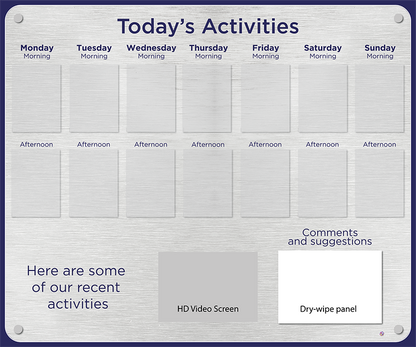 14 pocket Dementia Care Home Activities Display with HD screen in Brushed Silver