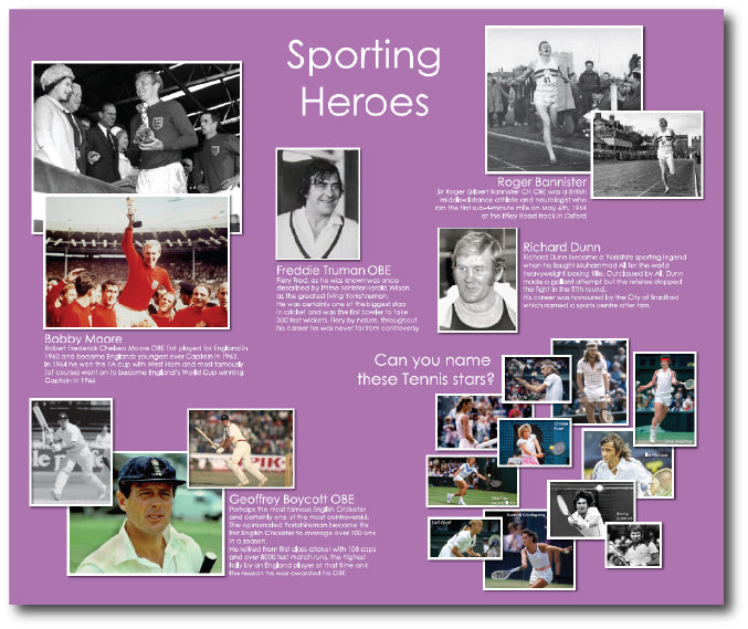 Dementia friendly artwork themed around well know sports people of the 1960's and 70's for residential care homes