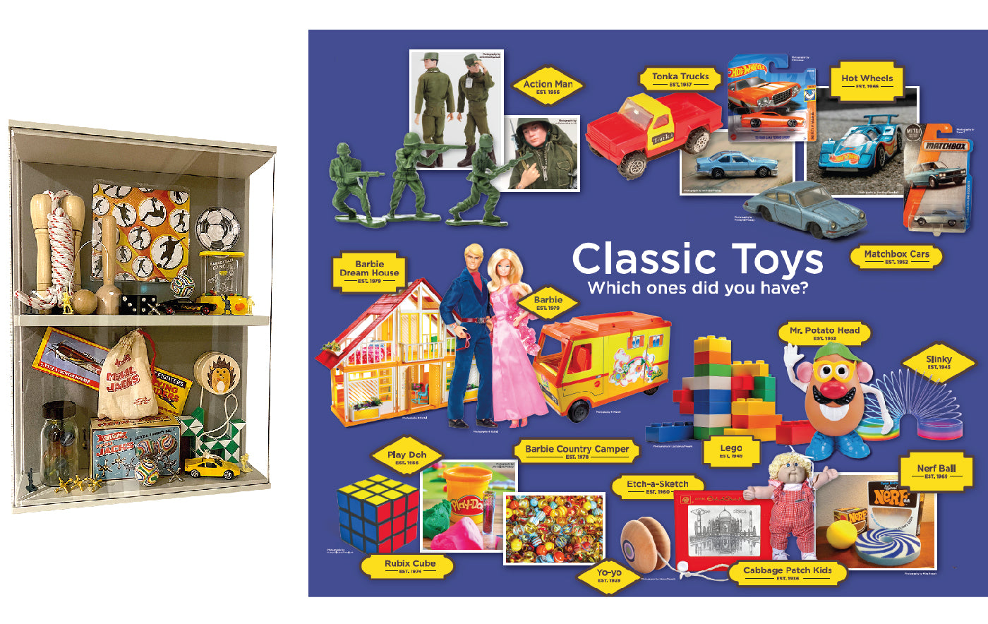 Toy themed memory box containing various small toys