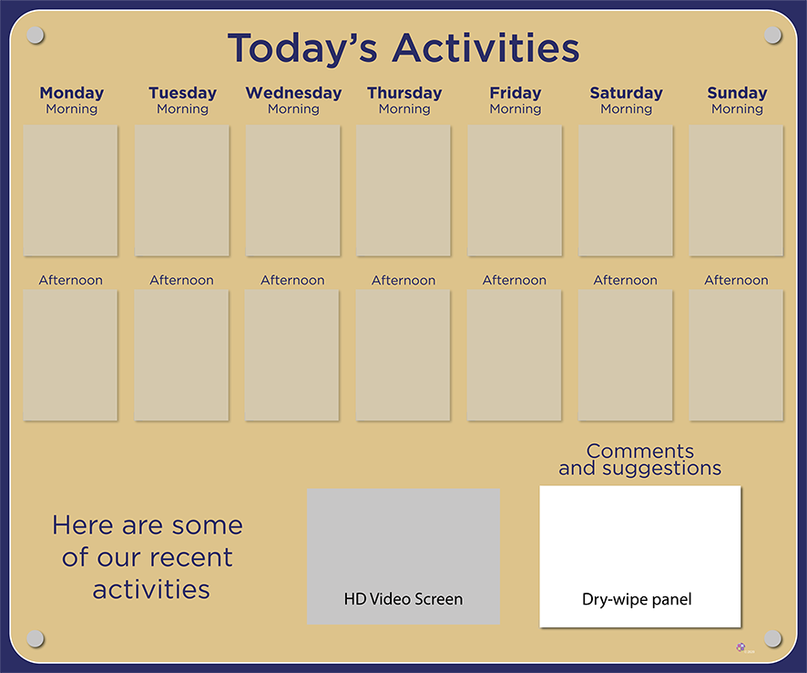14 pocket Dementia Care Home Activities Display with HD screen in Biscuit