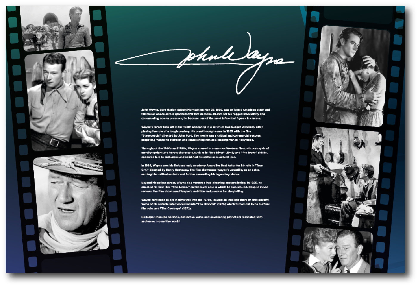 John Wayne themed reminiscence artwork display for the dementia care home cinema