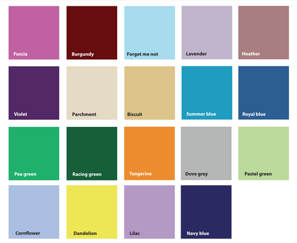 Image of the wide range of standard colours for care home operational sign designs