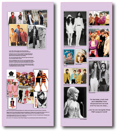 Two reminiscence artwork displays on 1960's fashion 