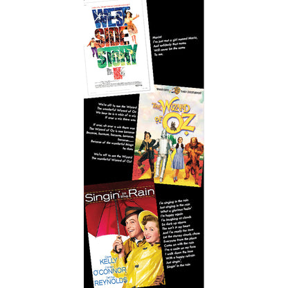 Reminiscence display artwork for care homes with dementia, depicting some of our favourite movies, actors and actresses fetaured in West Side Story, Wizard of Oz and Singin' in the Rain