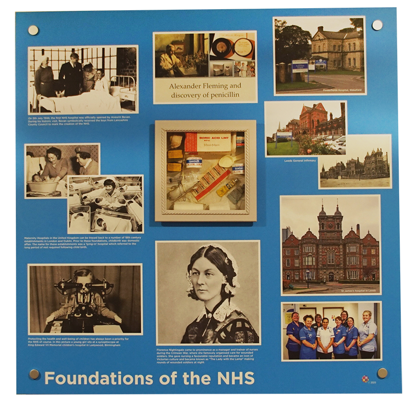 Remniscence display artwork featuring hospitals, nurses and the national health service